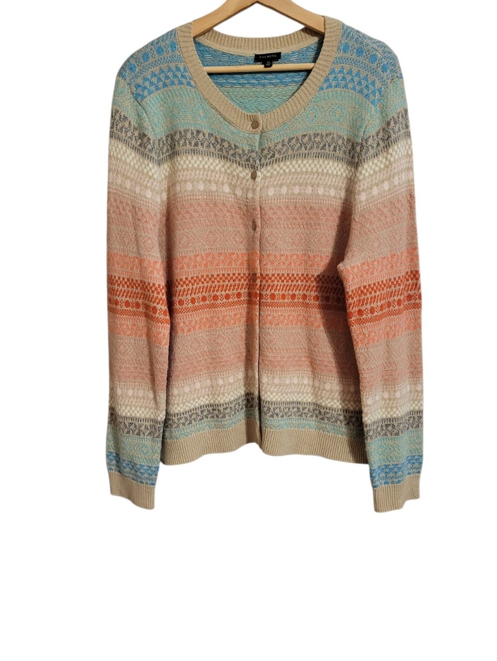 Talbots Fair Isle Lambswool Blend Colorful Cardigan Sweater